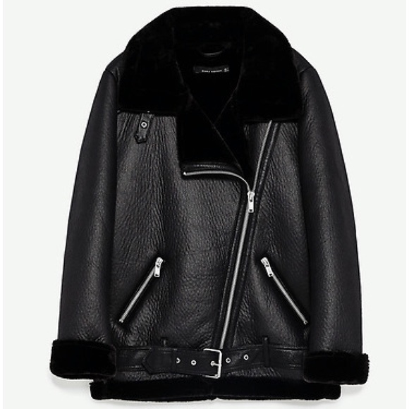 zara faux shearling biker jacket